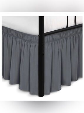 QUEEN Bed Skirt Dust Ruffle w Split Corners 16” Drop 100% Microfiber - DARK GRAY